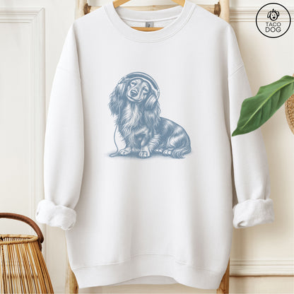 Dachshund Headphones Sweatshirt White Taco-Dog