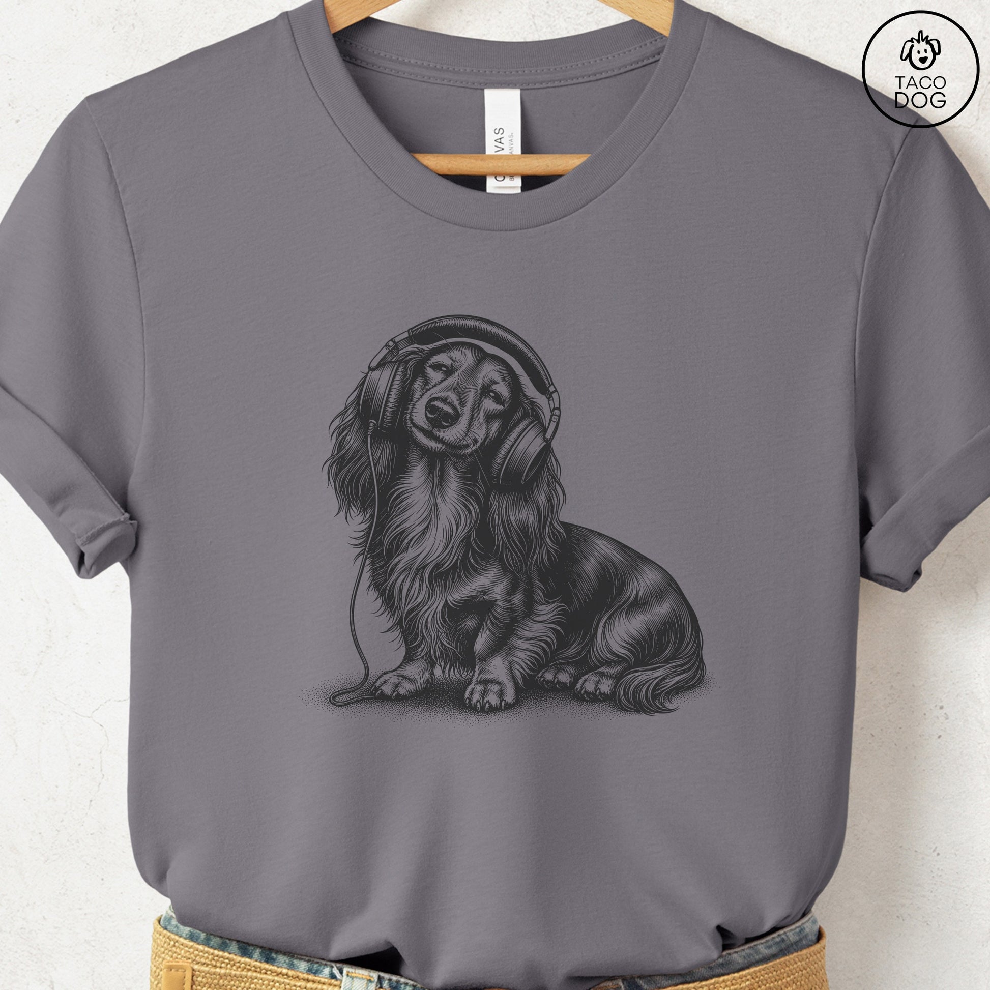 Dachshund Headphones T-Shirt Storm Taco-Dog