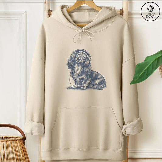 Dachshund Headphones Hoodie Sand Taco-Dog