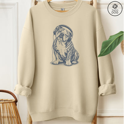 English Bulldog Headphones Sweatshirt Sand Taco-Dog