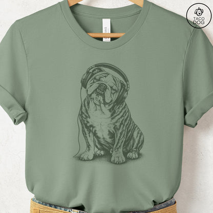 English Bulldog Headphones T-Shirt
