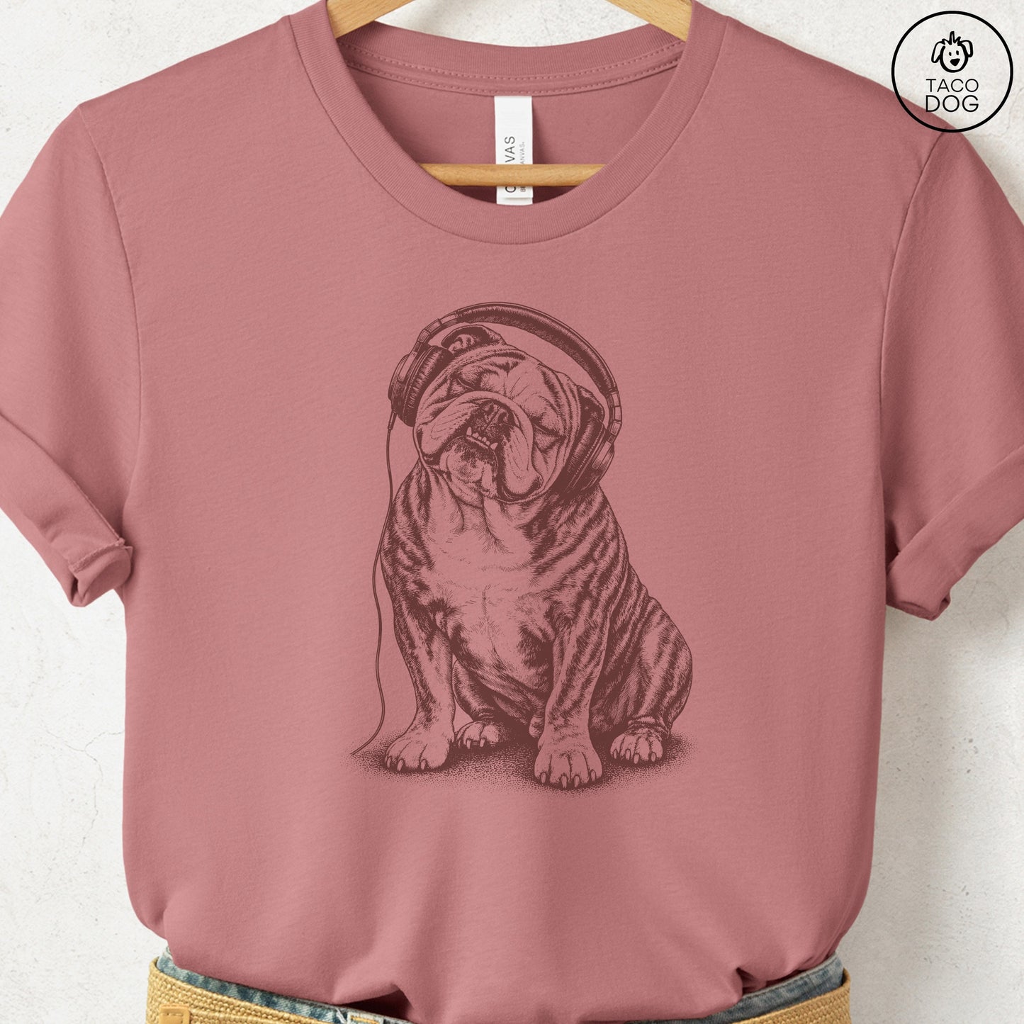 English Bulldog Headphones T-Shirt