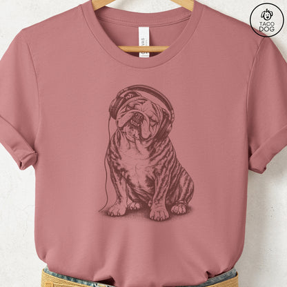 English Bulldog Headphones T-Shirt