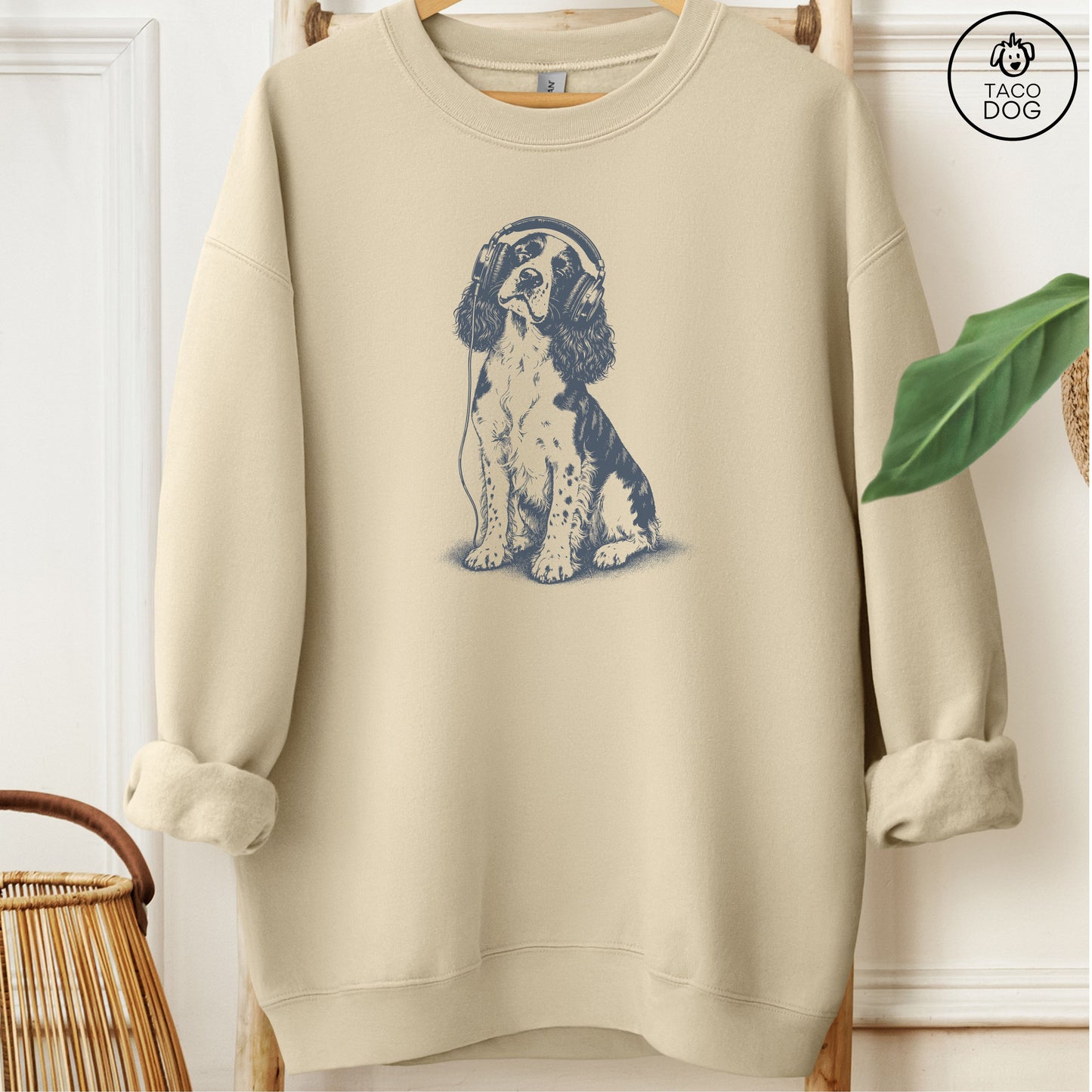 Springer Spaniel Headphones Sweatshirt Sand Taco-Dog