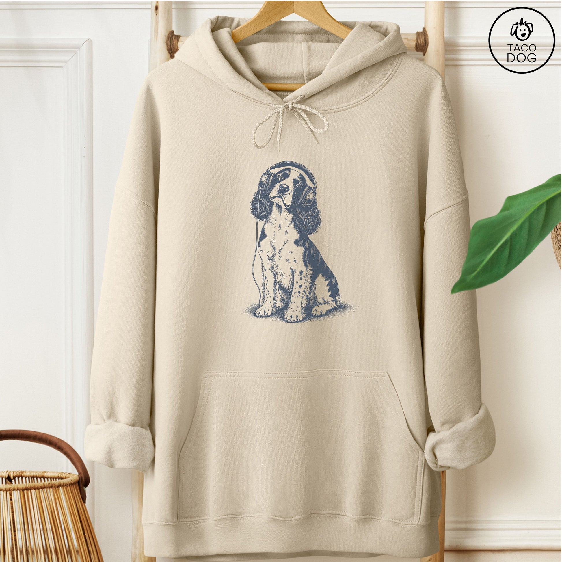 Springer Spaniel Headphones Hoodie Sand Taco-Dog