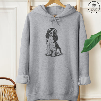 Springer Spaniel Headphones Hoodie Graphite Heather Taco-Dog