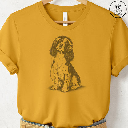 Springer Spaniel Headphones T-Shirt Mustard Taco-Dog