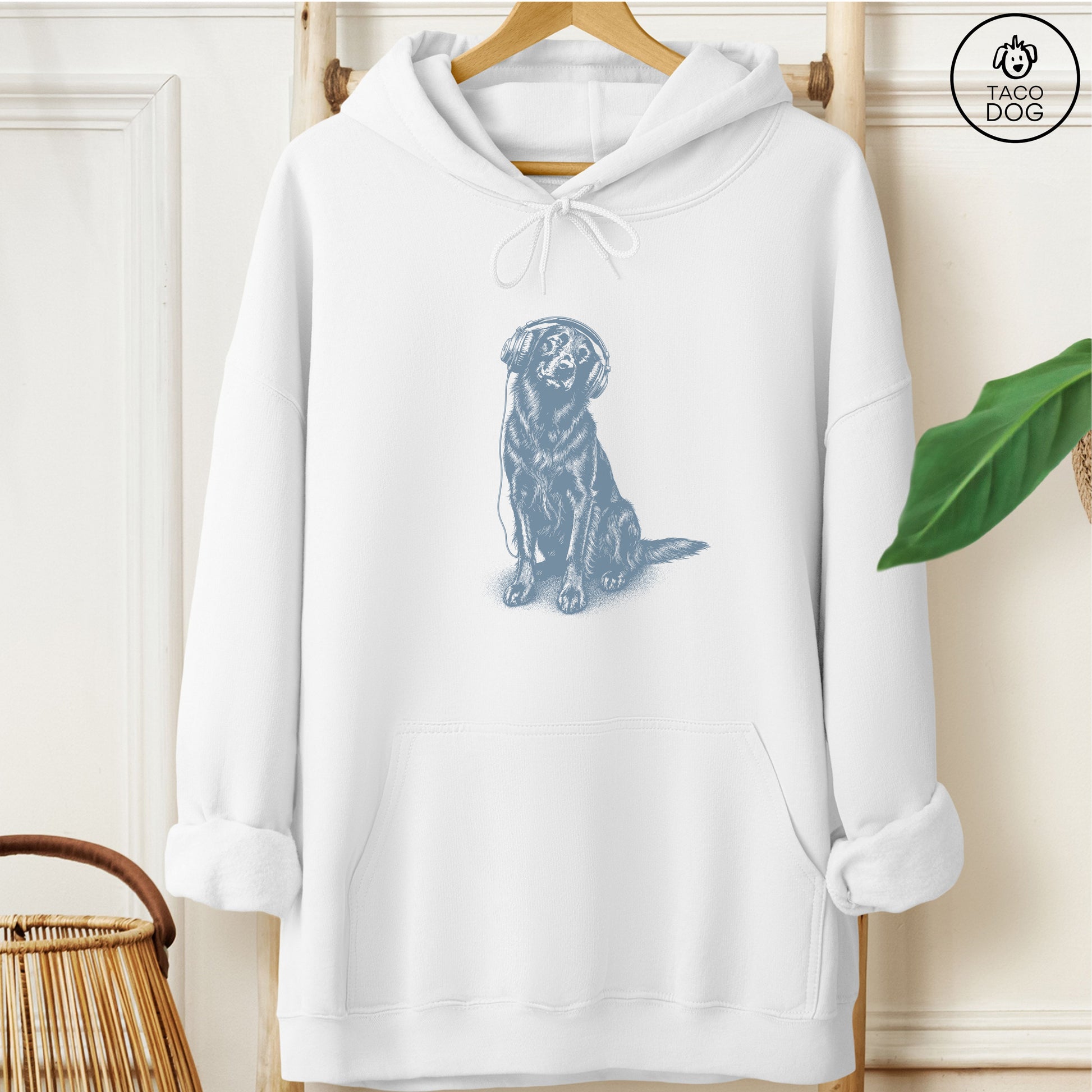 Flat-Coated Retriever Headphones Hoodie White Taco-Dog