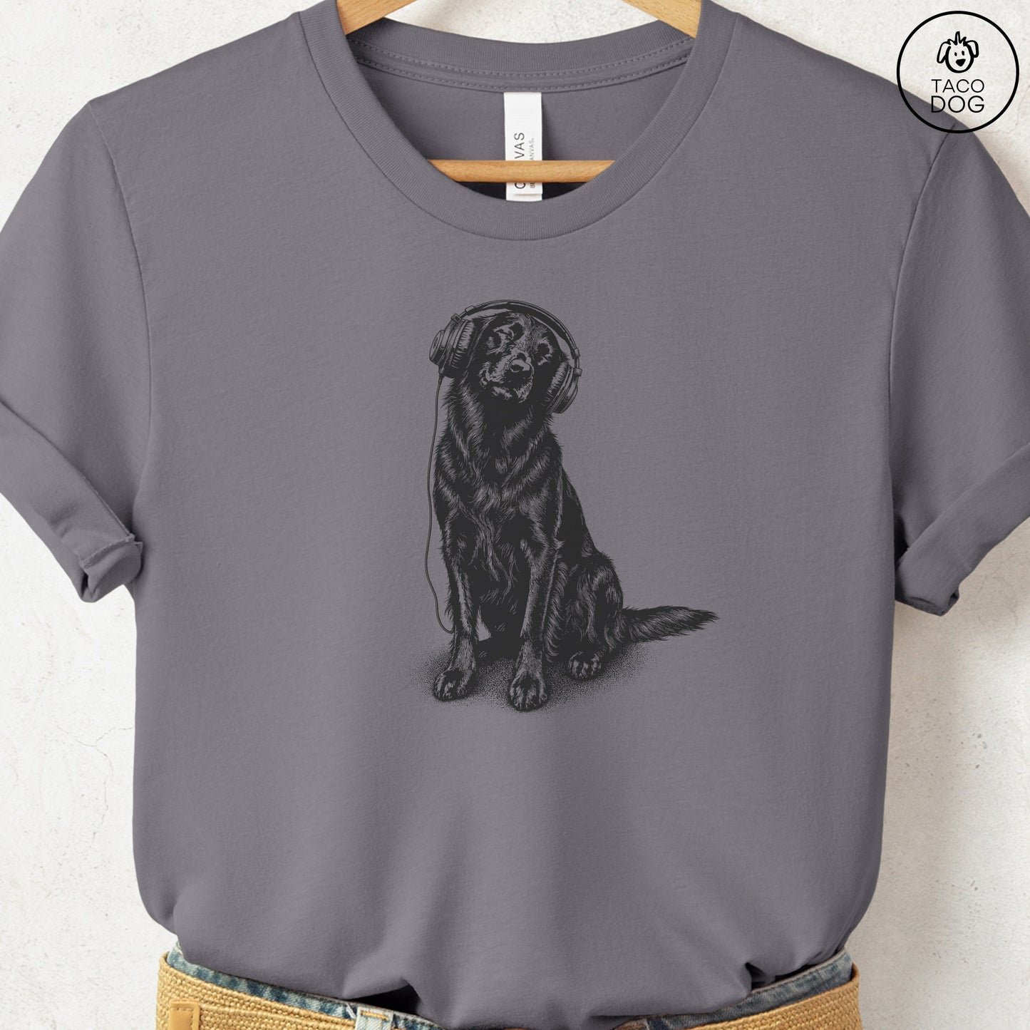 Flat-Coated Retriever Headphones T-Shirt Storm Taco-Dog