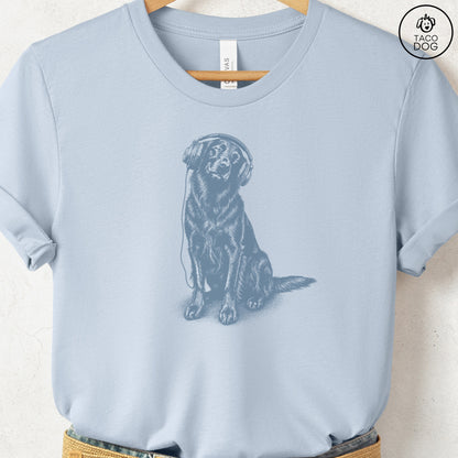 Flat-Coated Retriever Headphones T-Shirt Light Blue Taco-Dog