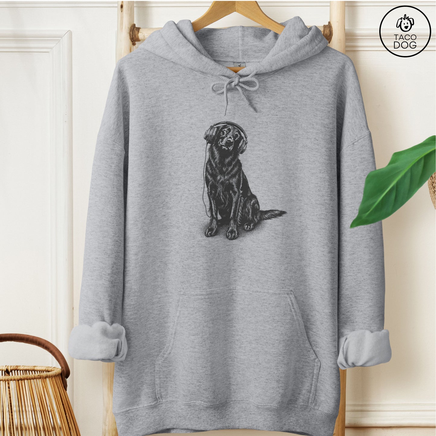 Flat-Coated Retriever Headphones Hoodie Graphite Heather Taco-Dog