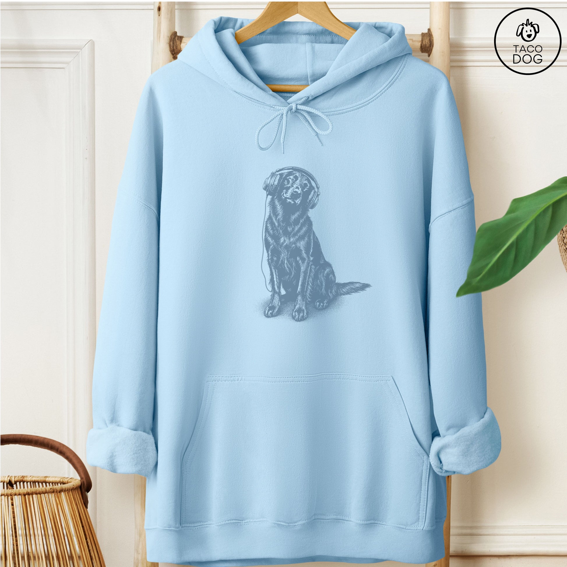 Flat-Coated Retriever Headphones Hoodie Light Blue Taco-Dog