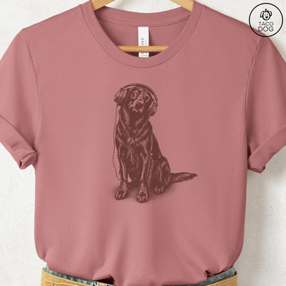 Flat-Coated Retriever Headphones T-Shirt Heather Mauve Taco-Dog