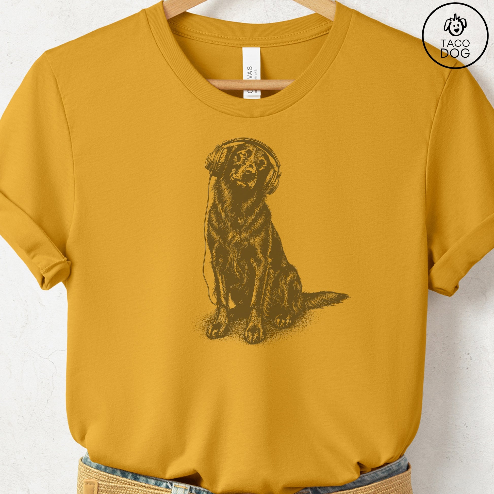 Flat-Coated Retriever Headphones T-Shirt Mustard Taco-Dog