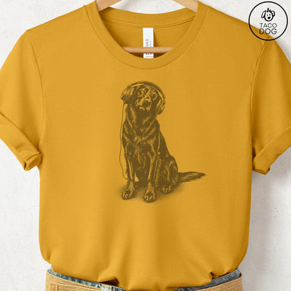 Flat-Coated Retriever Headphones T-Shirt Mustard Taco-Dog