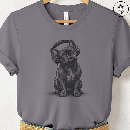 French Bulldog Frenchie Headphones T-Shirt Storm Taco-Dog