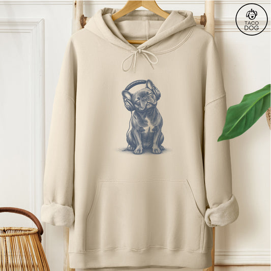 French Bulldog Frenchie Headphones Hoodie Sand Taco-Dog