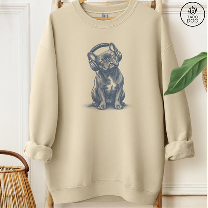 French Bulldog Frenchie Headphones Sweatshirt Sand Taco-Dog