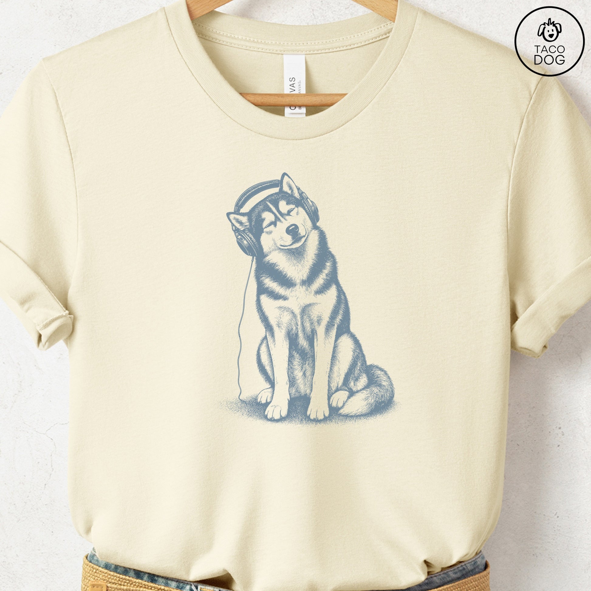 Husky Headphones T-Shirt Natural Taco-Dog