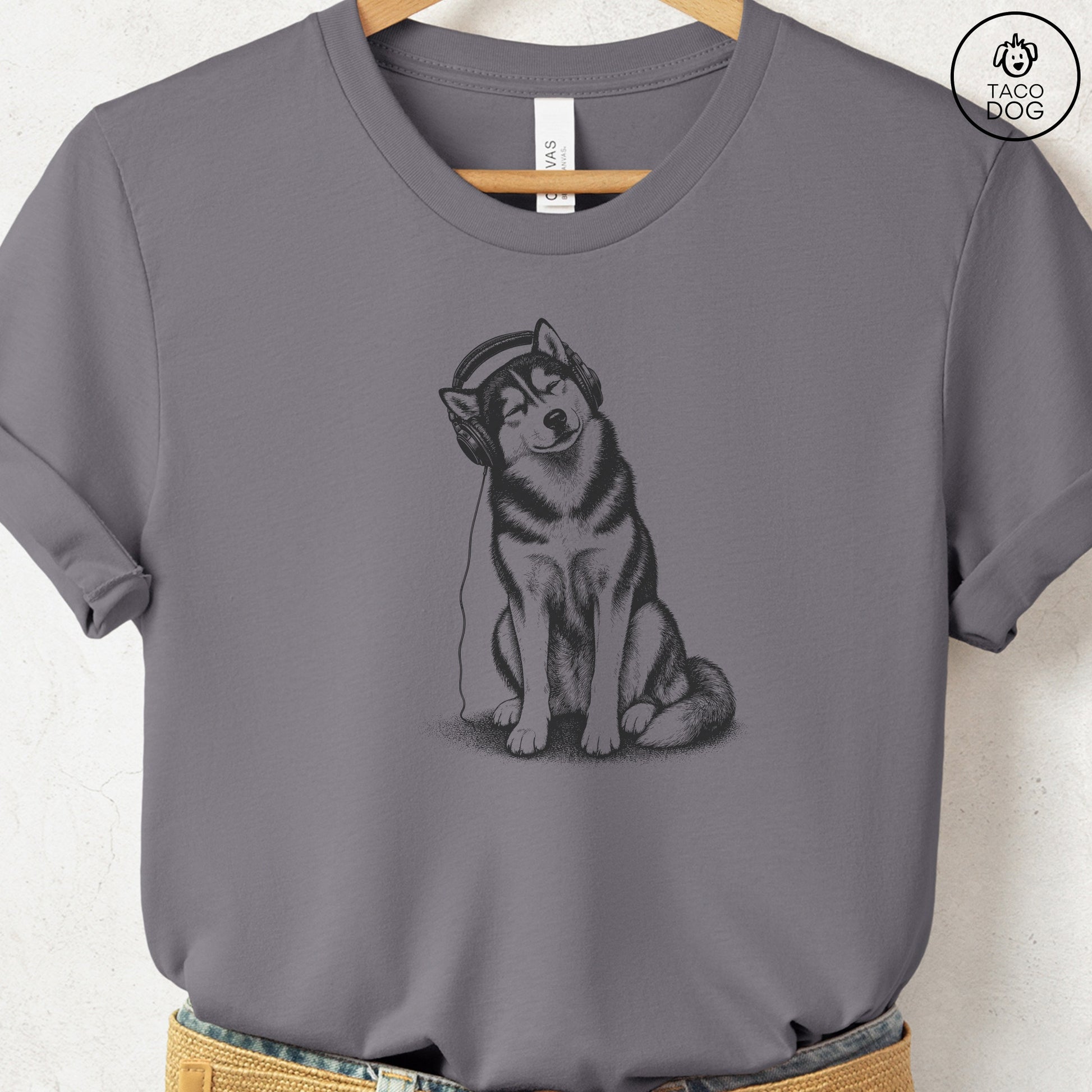 Husky Headphones T-Shirt Storm Taco-Dog