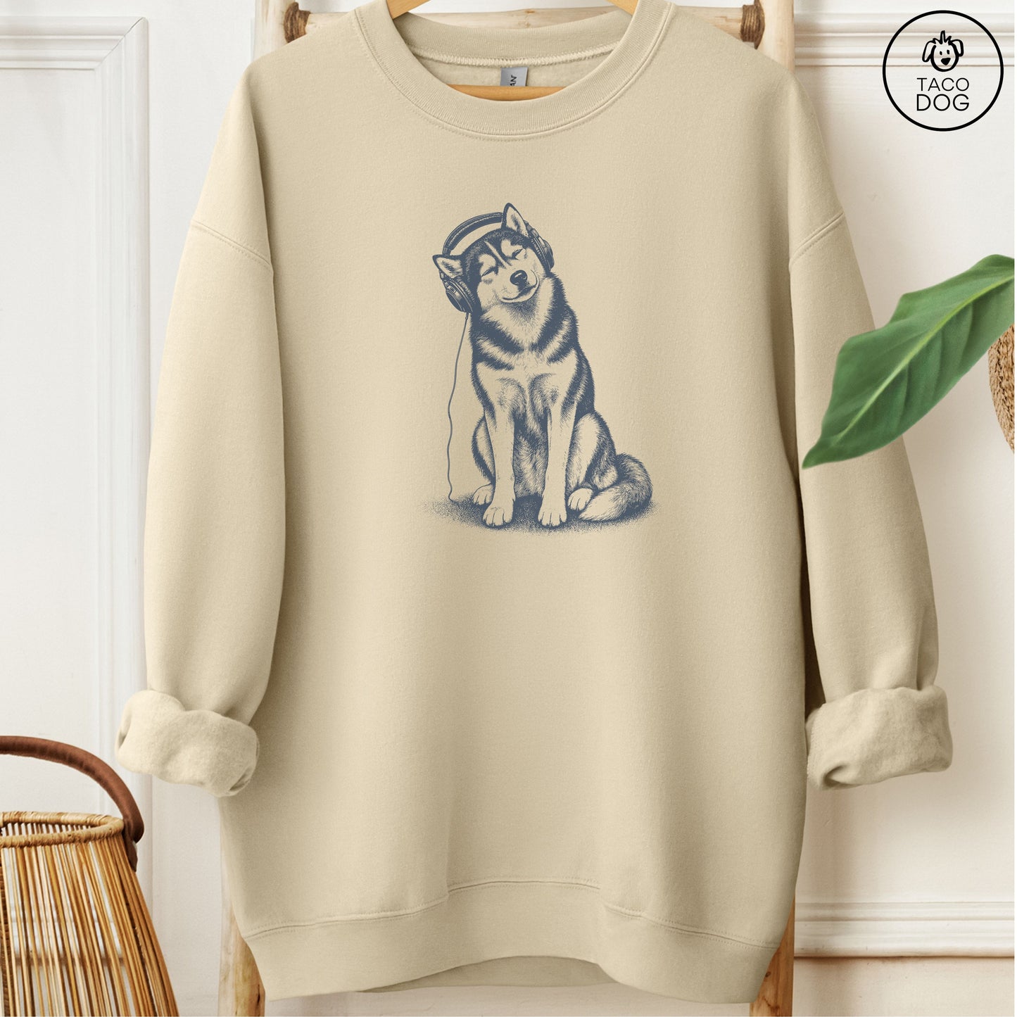 Husky Headphones Sweatshirt Sand Taco-Dog