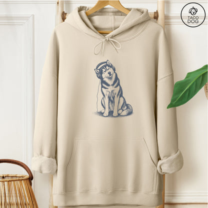 Husky Headphones Hoodie Sand Taco-Dog