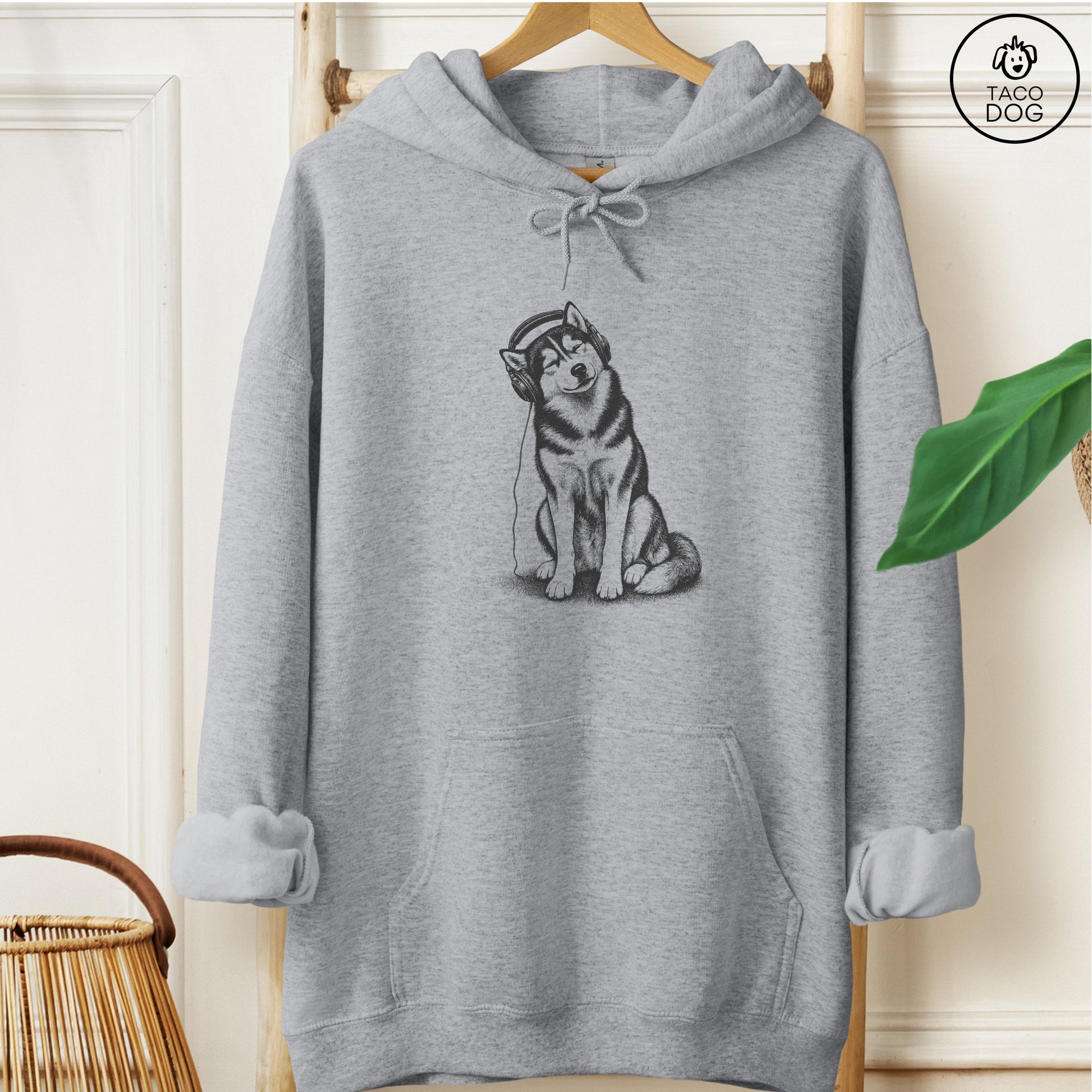 Husky Headphones Hoodie Graphite Heather Taco-Dog