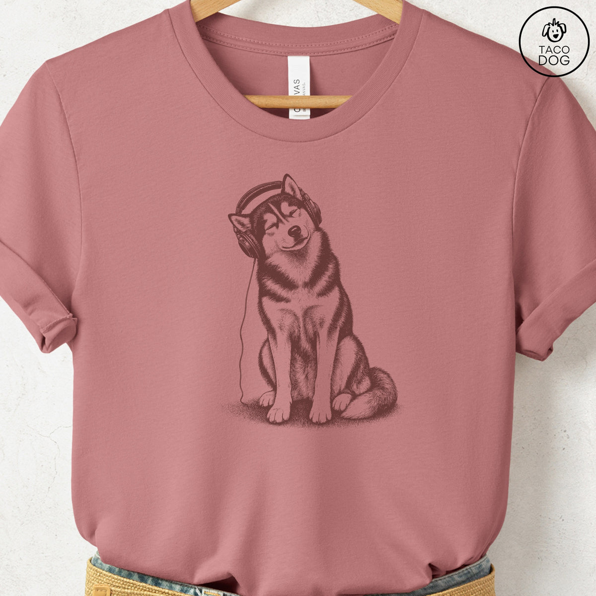 Husky Headphones T-Shirt, design close-up