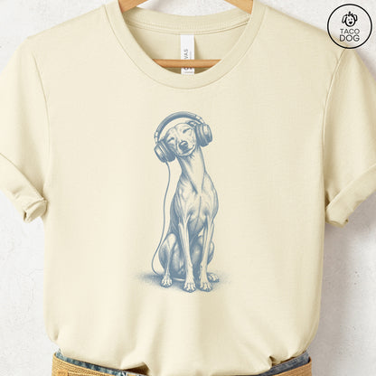 Italian Greyhound Whippet Headphones T-Shirt Natural Taco-Dog