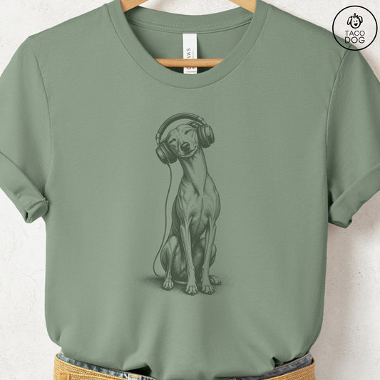 Italian Greyhound Whippet Headphones T-Shirt Sage Taco-Dog
