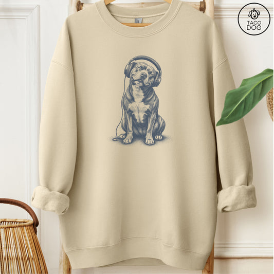 Pitbull Headphones Sweatshirt Sand Taco-Dog