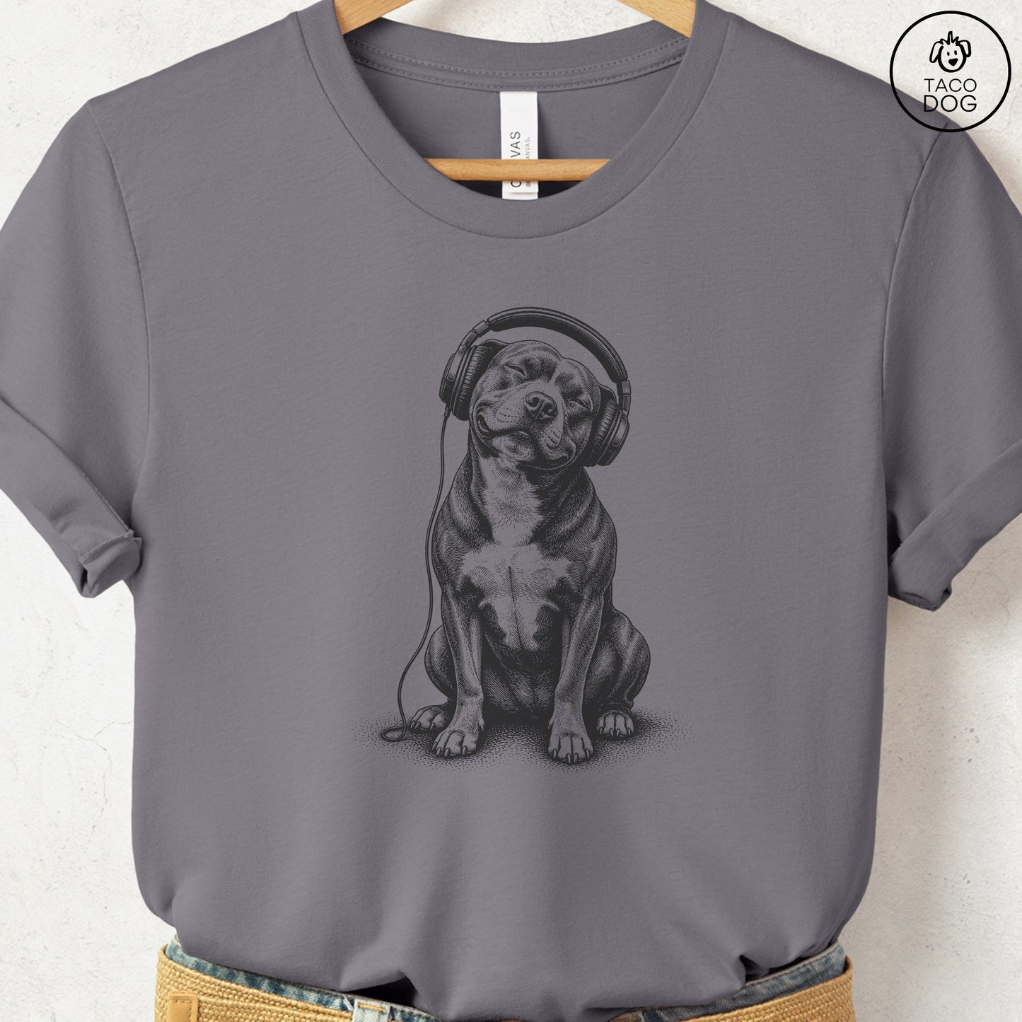 Pitbull Headphones T-Shirt Storm Taco-Dog