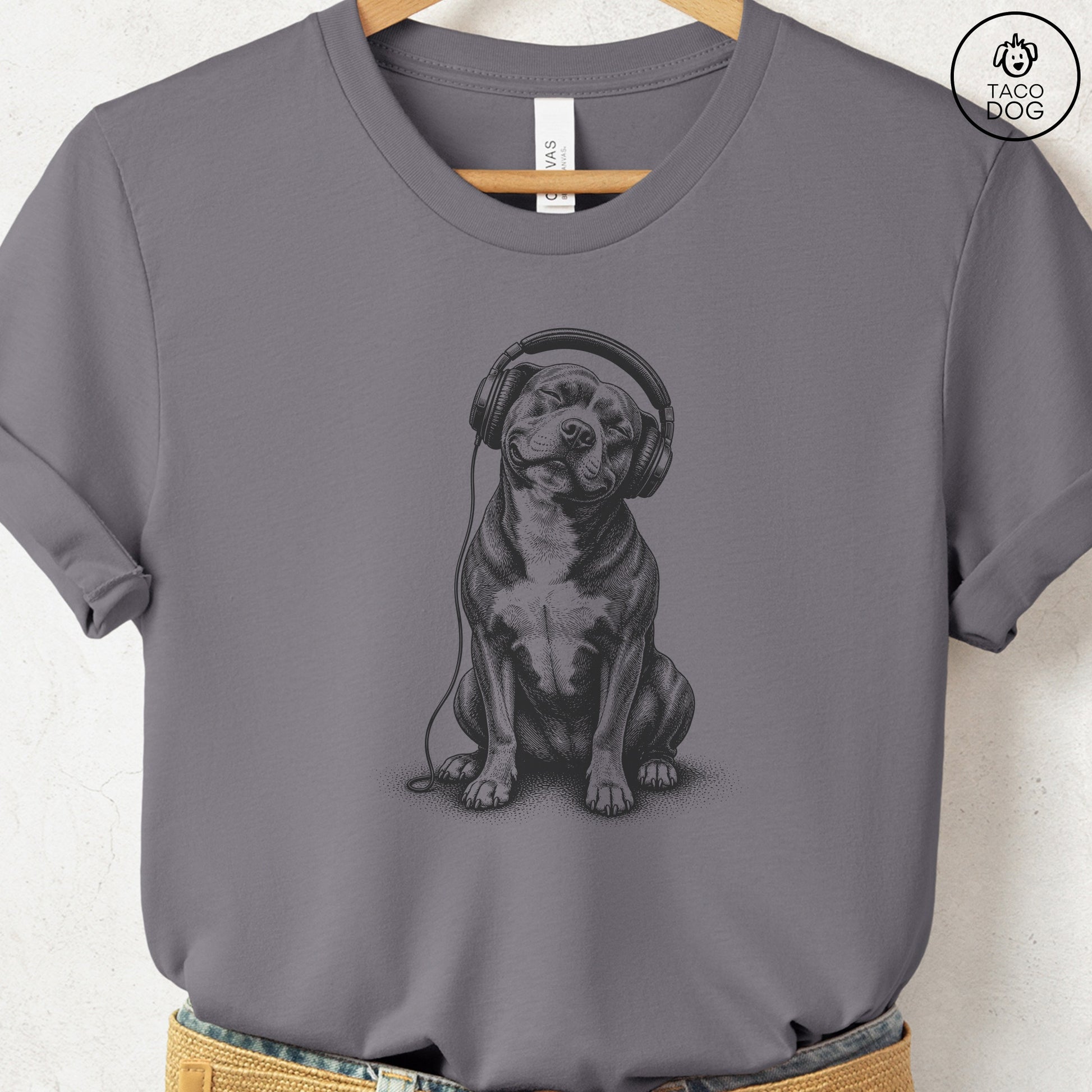 Pitbull Headphones T-Shirt Storm Taco-Dog