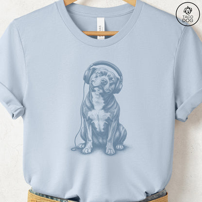 Pitbull Headphones T-Shirt Light Blue Taco-Dog