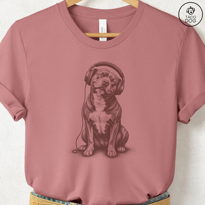 Pitbull Headphones T-Shirt Heather Mauve Taco-Dog