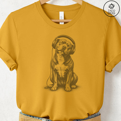 Pitbull Headphones T-Shirt Mustard Taco-Dog