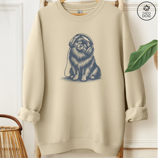 Pomeranian Headphones Sweatshirt Sand Taco-Dog