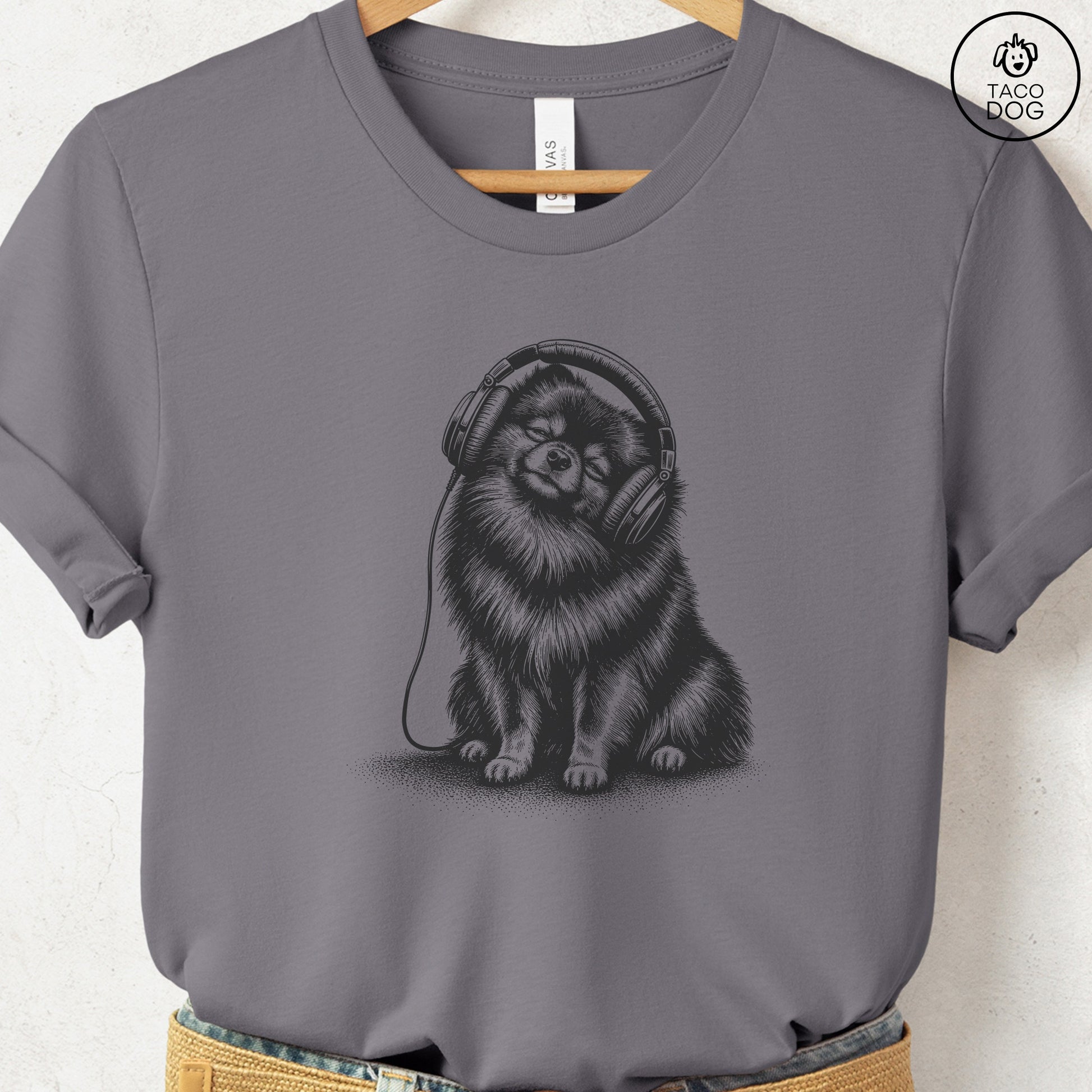Pomeranian Headphones T-Shirt Storm Taco-Dog