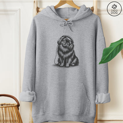 Pomeranian Headphones Hoodie Graphite Heather Taco-Dog