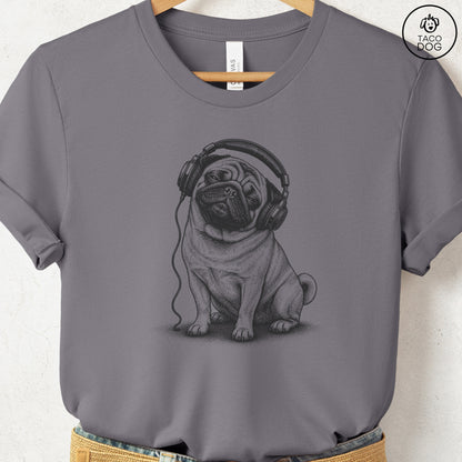 Pug Headphones T-Shirt Storm Taco-Dog