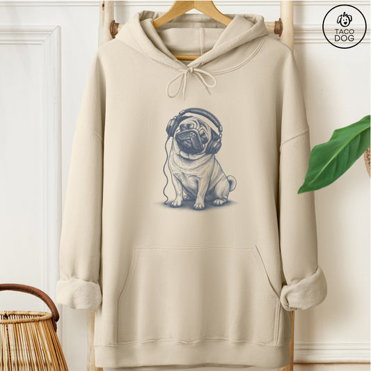 Pug Headphones Hoodie Sand Taco-Dog