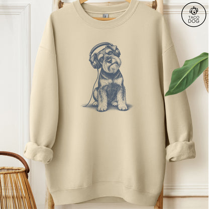 Schnauzer Headphones Sweatshirt Sand Taco-Dog