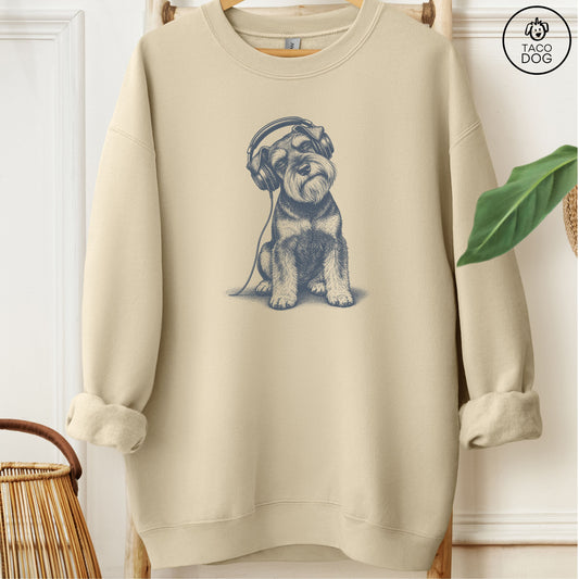 Schnauzer Headphones Sweatshirt Sand Taco-Dog