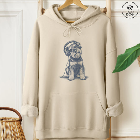 Schnauzer Headphones Hoodie Sand Taco-Dog