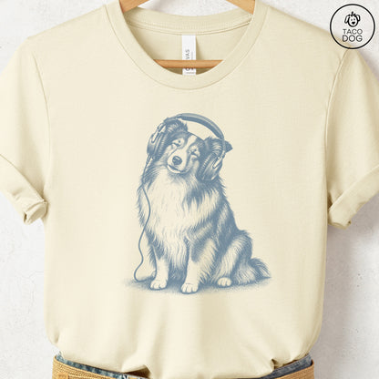 Shetland Sheepdog Headphones T-Shirt Natural Taco-Dog