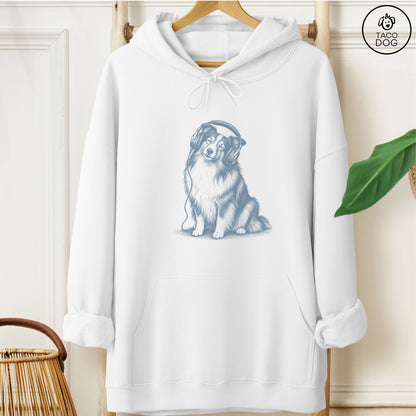Shetland Sheepdog Headphones Hoodie White Taco-Dog