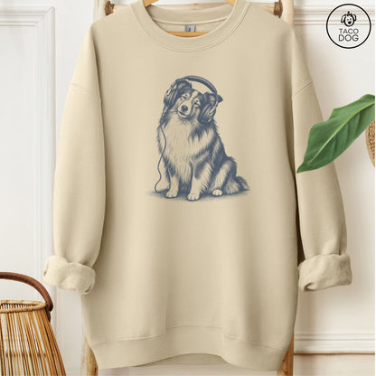 Shetland Sheepdog Headphones Sweatshirt Sand Taco-Dog