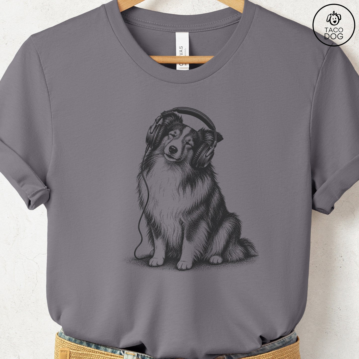 Shetland Sheepdog Headphones T-Shirt Storm Taco-Dog
