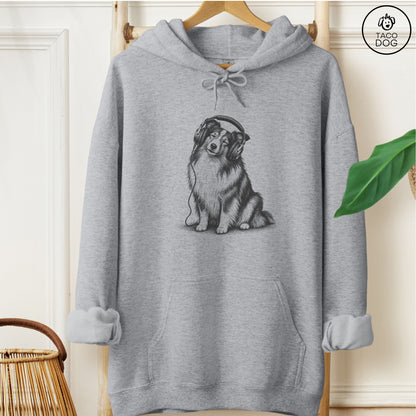 Shetland Sheepdog Headphones Hoodie Graphite Heather Taco-Dog