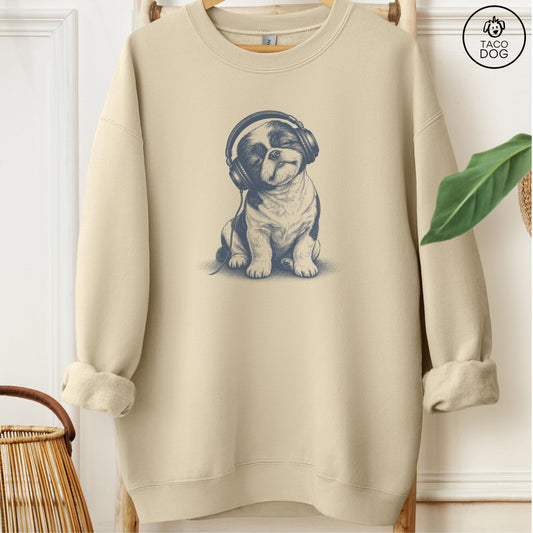 Shih Tzu Headphones Sweatshirt Sand Taco-Dog